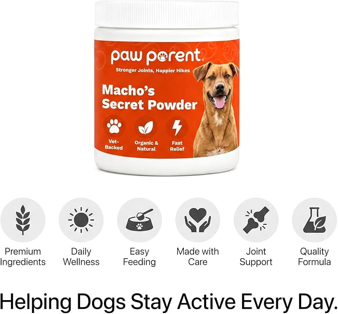 Paw Parent Macho's Secret Powder, Green Lipped Mussel Hip & Joint Powder for Dogs, Spine and Disc Powders, Cardiac Shield Formula with Glucosamine, Msm & Omega-3 for Mobility Support，3Pc