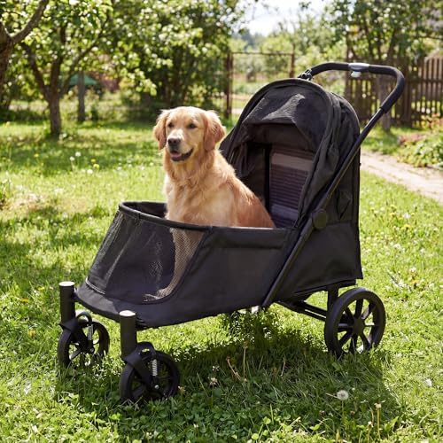 LAUSAINT HOME 4-Wheel Oversized Pet Stroller - Khaki, Access Ramp