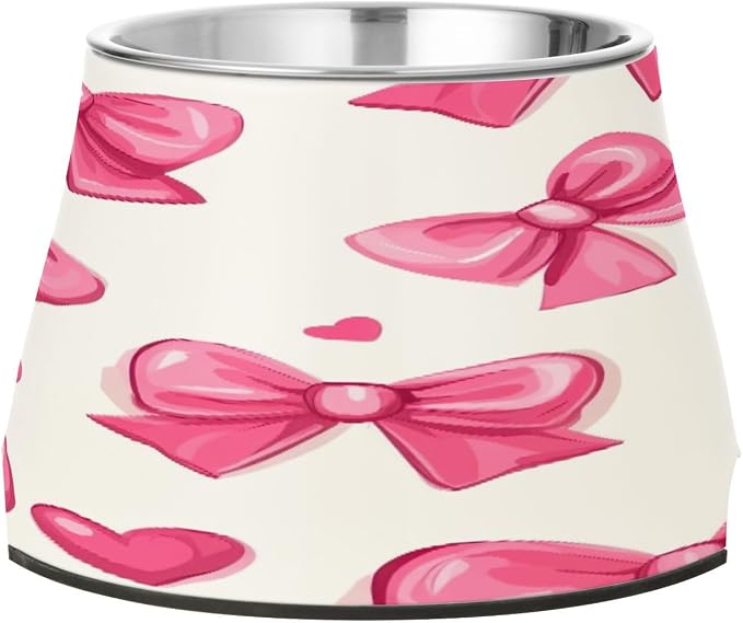 YETTASBIN Bow Pink Elevated Dog Bowls, Prevention of Vertebrae Disease Raised Dog & Cat Bowl Stand with Removable Stainless Steel Bowls, Non-Slip Spill-Proof Pet Food & Water Bowl Dish