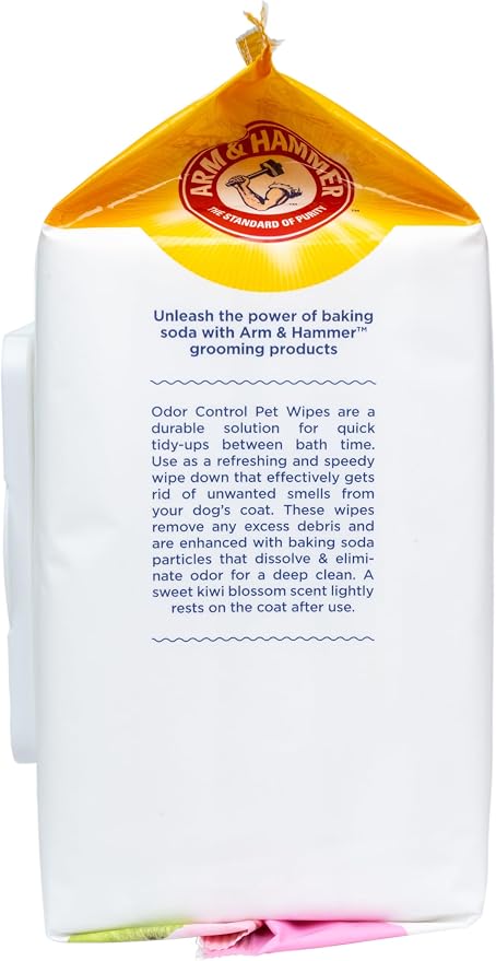Arm & Hammer Odor Control Grooming Wipes with Baking Soda, Kiwi Blossom, 100 Count