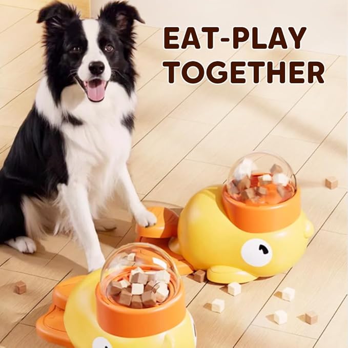 Duck Shape Dog Treat Dispenser, 2-in-1 Duck Shaped Slow Feeder Interactive Dog Toys, Mentally Stimulating Puzzle Toy, Reduces Bloating Anti-Gulping for Indoor Pets (Yellow)