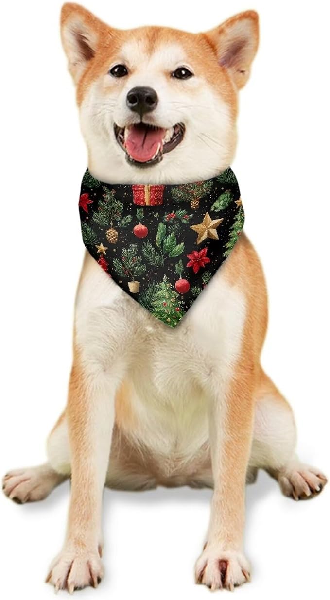Jeiento Christmas Tree Dog Bandana Reversible Christmas Dog Scarf for Boy Girl Dogs Christmas, Small, Polyester, Christmas Tree