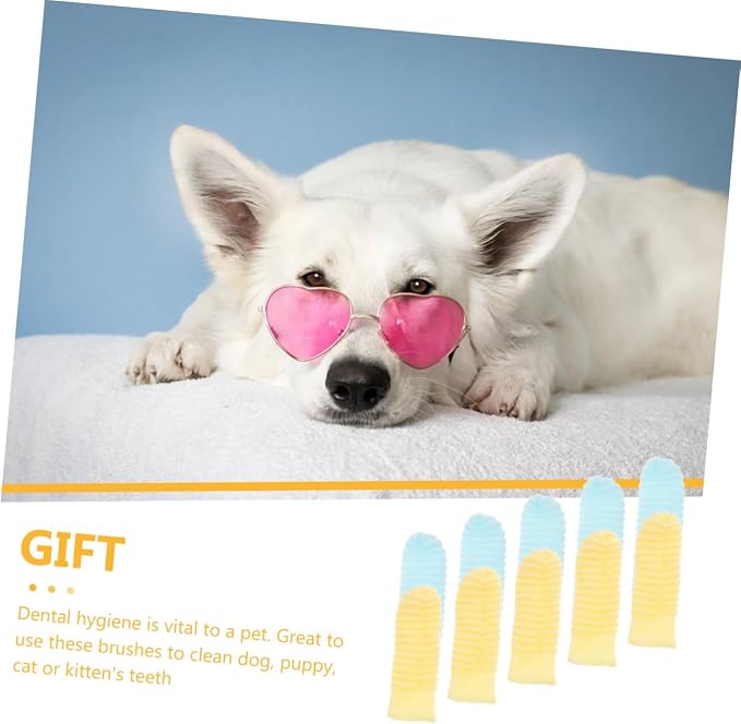 Kisangel 10 Pcs Dog Finger Toothbrush Set for Large Dogs Soft Silicone Pet Toothbrushes in Yellow and Light Blue Oral Cleaning for Puppy