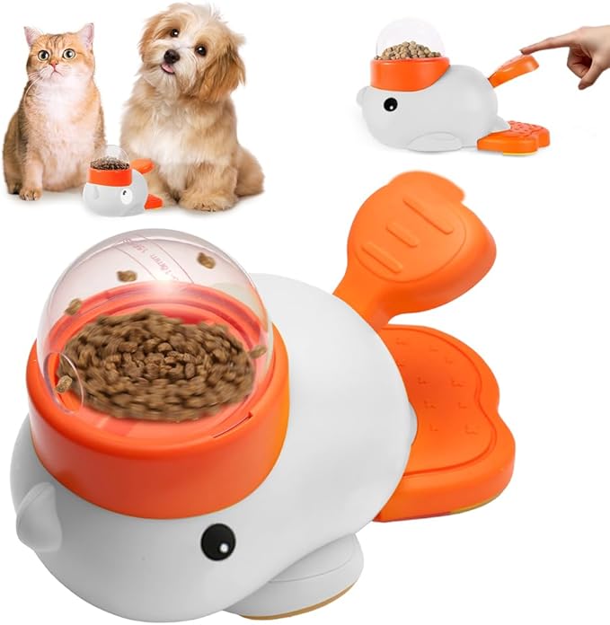 Duck Shape Dog Treat Dispenser, 2-in-1 Duck Shaped Slow Feeder Interactive Dog Toys, Mentally Stimulating Puzzle Toy, Reduces Bloating Anti-Gulping for Indoor Pets (White)