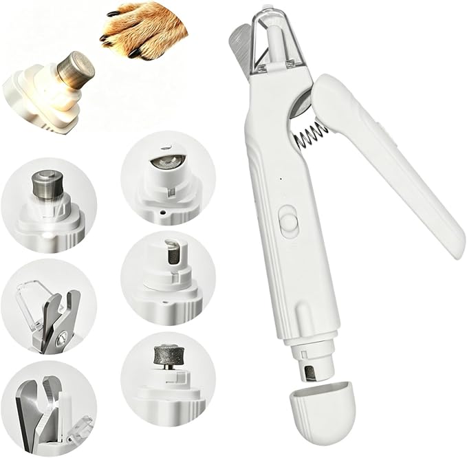 Quiet 2-in-1 Dog & Cat Nail Clippers & Grinder with LED, White