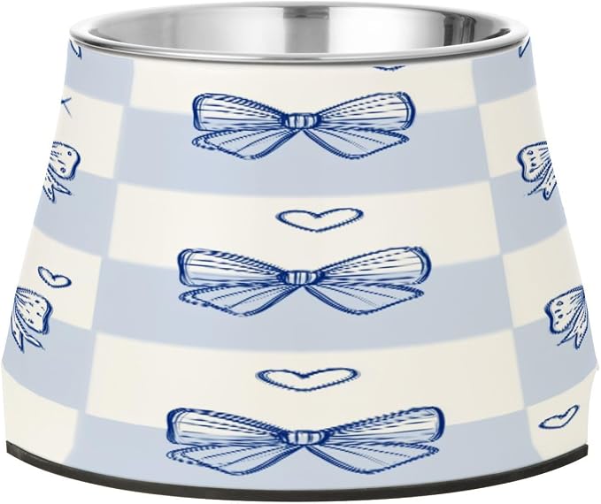 Blueangle Elevated Dog Bowls with Stainless Steel - Non-Slip 2.3 Cup High Capacity Pet Dish for Spinal Health & Cute Bows Design（412）