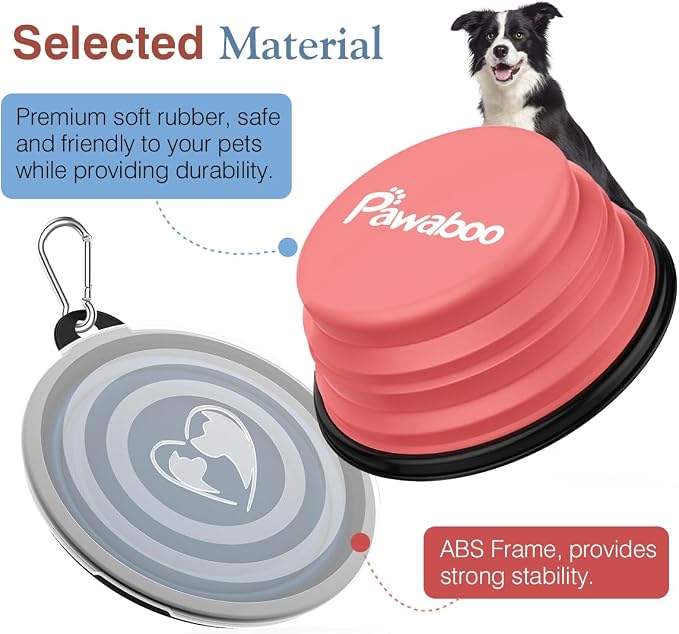 Pawaboo Collapsible Dog Bowls, 2 Pack, Light Pink + Blue