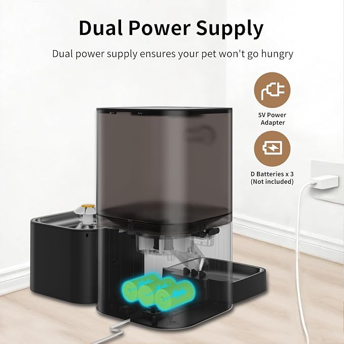 DOEL 2.4GHz WiFi Automatic Cat Feeder and Water Fountain, 6L/24 Cups Timed Dry Food Dispenser for 2.5 Weeks, with APP Remote Control, Voice, for Small Medium Dog Puppy Kitten
