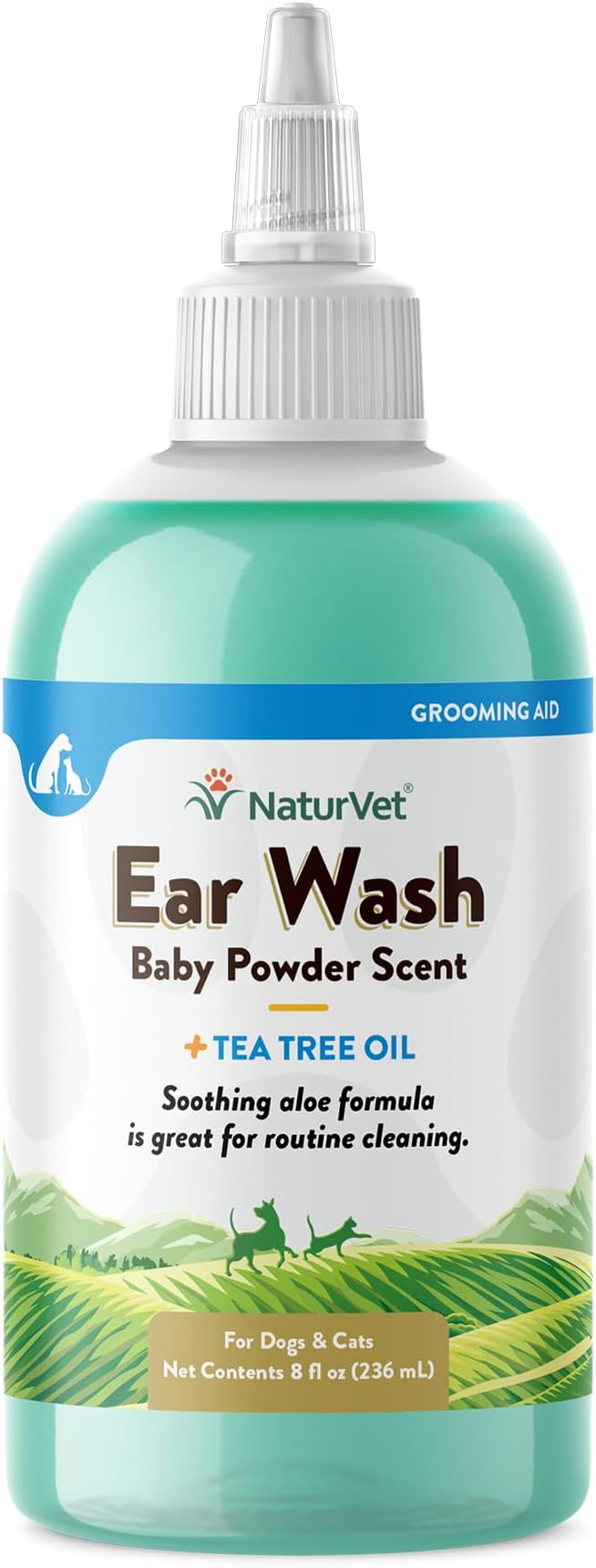 NaturVet Ear Wash with Tea Tree Oil, Aloe & Baby Powder Scent, 8 oz
