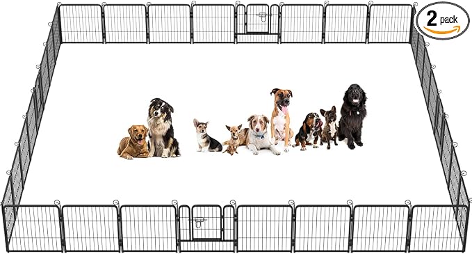 BestPet | Dog Playpen | 24 Inch, 32 Panels | Heavy Duty Metal Pet Exercise Pen | Indoor Outdoor Fence Panels | Rust-Resistant, Removable, Tool-Free Setup | Anti-Skid, Expandable Design