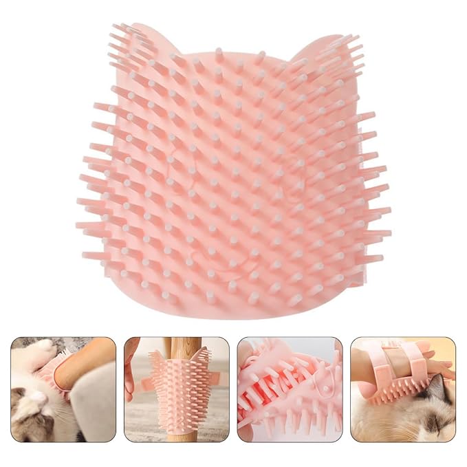 Abaodam Silicone Cat Massage Comb Corner Self Grooming Brush for Cats Pink Large Dual-use Wet Dry Pet Shedding Massage Tool
