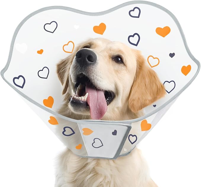 Dog Cone After Surgery - Soft, Comfortable, Adjustable Recovery Collar for Large, Medium, Small Dogs - Stop Licking with Soft Protect Edge (Love, S)