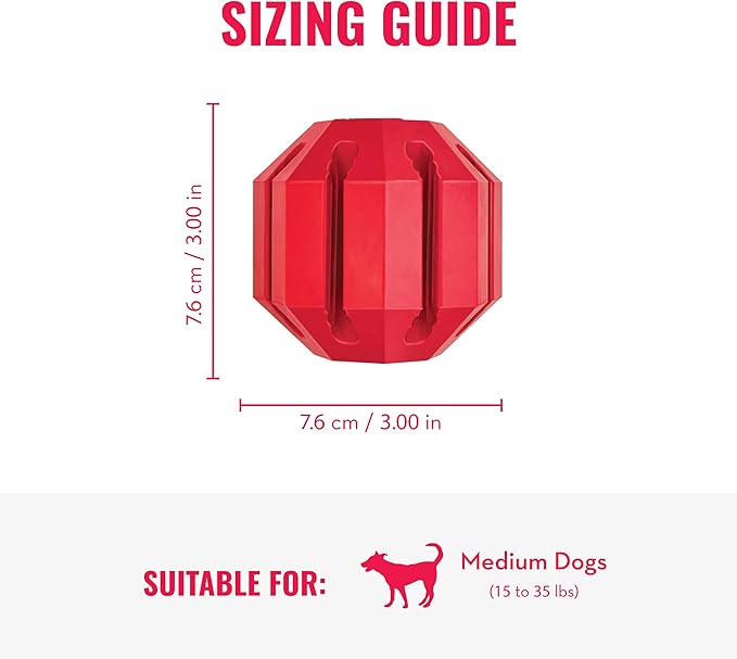 KONG Stuff-A-Ball, Natural Rubber Dental Chew Toy, for Medium Dogs | Stuffable Dental Chew Toy for Teeth Cleaning, Fill with Treats & Snacks to Keep Dogs Busy & Engaged at Playtime