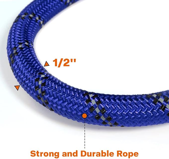 Taglory Rope Dog Leash for Medium Large Dogs, 6 FT Padded Handle, Navyblue | Climbing Rope for Strong Pullers, Reflective for Night Walks and Training, Comfortable Grip, Anti-tangle Swivel Clip 1/2 inch