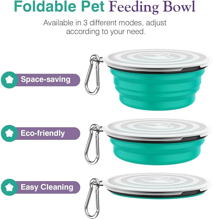 Pawaboo Collapsible Dog Bowls, 2 Pack, Violet Turquoise