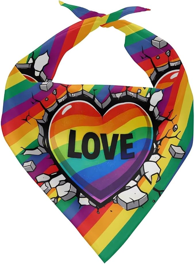 Jeiento Rainbow LGBT Pride Flag Love Dog Bandanas Triangle Bid Scarf for Small Medium, Small, Polyester