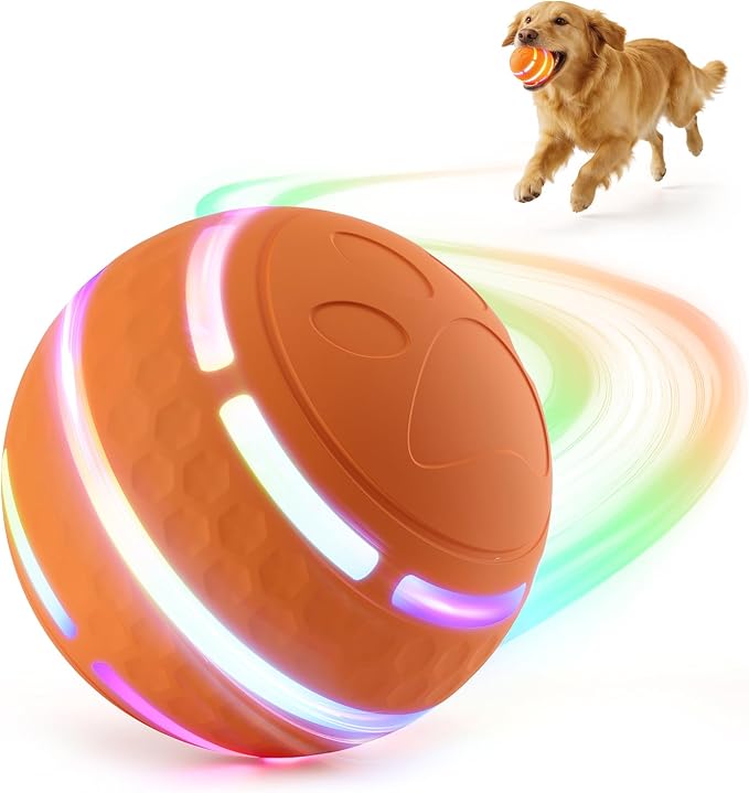 Interactive Dog Toys Ball - Smart Rolling Bouncing Ball with Colorful Lights, Chew Resistant Material, USB Rechargeable, 3 Play Modes Automatic Moving Ball for Small Medium Dogs