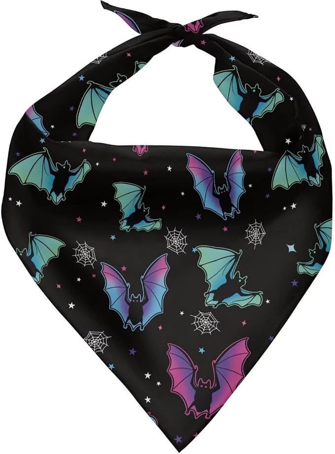 Jeiento Galaxy Bat Dog Bandanas Boys Girls Puppy Bandanas Scarf Washable Kerchief Bibs Halloween, Medium, Polyester, Galaxy Bat