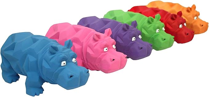 Multipet 3 Pack of Origami Hippo Latex Dog Toys, 8 Inch, Assorted Colors