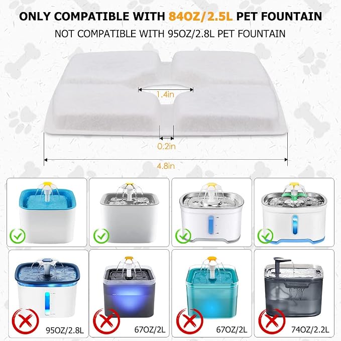 Comsmart Pet Fountain Filter Set, 3 Triple Filtration System Replacement Cat Water Fountain Filters for Square 84oz/2.5L Automatic Pet Fountain Cat Water Fountain (Pack of 12)