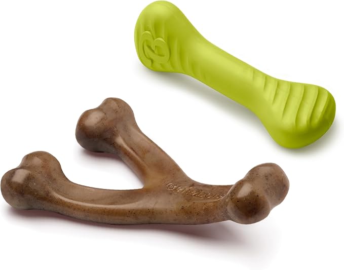 Benebone Bacon Wishbone/Rubber Bone Medium, 2-Pack | Dog Bones, Long-Lasting, Boredom Buster, Natural Rubber