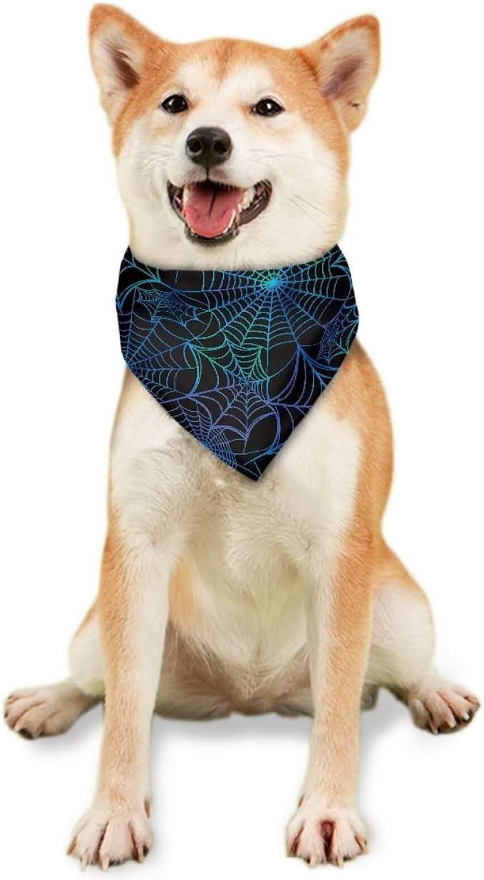 Jeiento Galaxy Spider Web Dog Bandanas for Halloween Costume Reversible Triangle Dog Scarf Accessories, Small, Polyester, Galaxy Spider Web