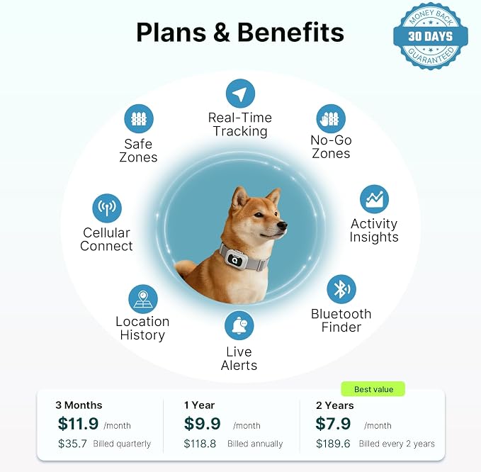 ABBIDOT GPS Dog Tracker - Activity Monitor, 3-Mode LED Light, Location History, Real Time Tracking, Precision Live Pet Tracker, Waterproof, Rechargeable, APP Support, GPS Tracker for Dogs