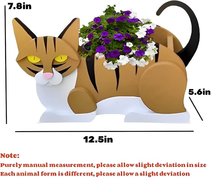 Orange and White Cat Planter Pots, Animal Shaped Flower Pot