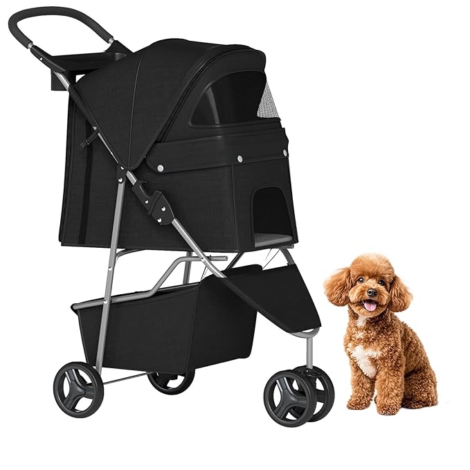 BestPet 3-Wheel Pet Stroller - Black
