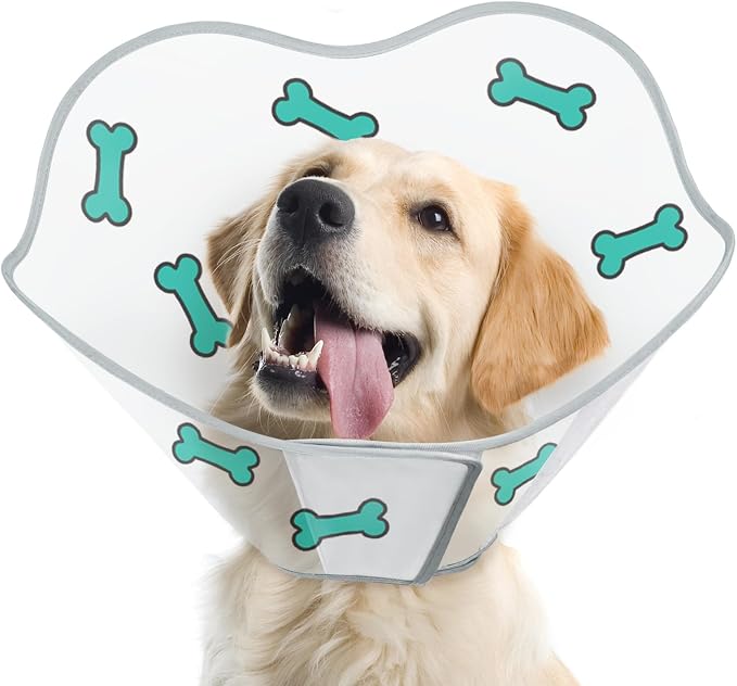 Dog Cone After Surgery - Soft, Comfortable, Adjustable Recovery Collar for Large, Medium, Small Dogs - Stop Licking with Soft Protect Edge (Bone, S)