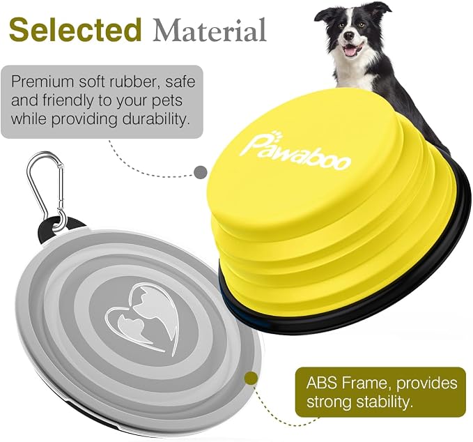 Pawaboo Collapsible Dog Bowls, 2 Pack, 1000ml, Yellow+Black