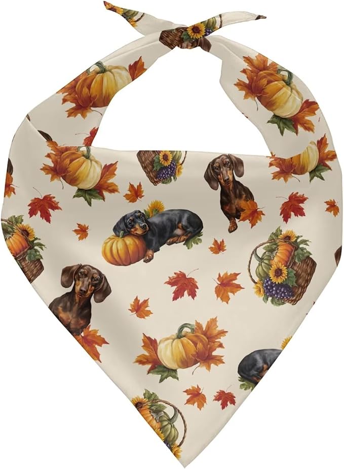 Jeiento Dachshund Dog Bandana Reversible Pet Scarf Bib Adjustable Maple Leaf Bandana Triangle Bibs, Polyester