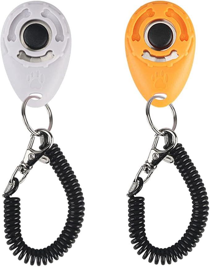 Dog Training Clicker with Wrist Strap, 2 Pack, White & Yellow