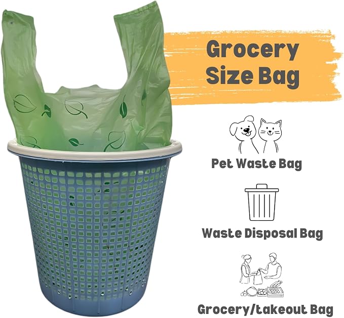 T-shirt Green Plastic Bag (120 ct.) Doggy Poop Bags with Handles Compatible with Arm & Hammer Swivel Bin & Rake pooper scooper Cat Waste Bags (120 ct.)