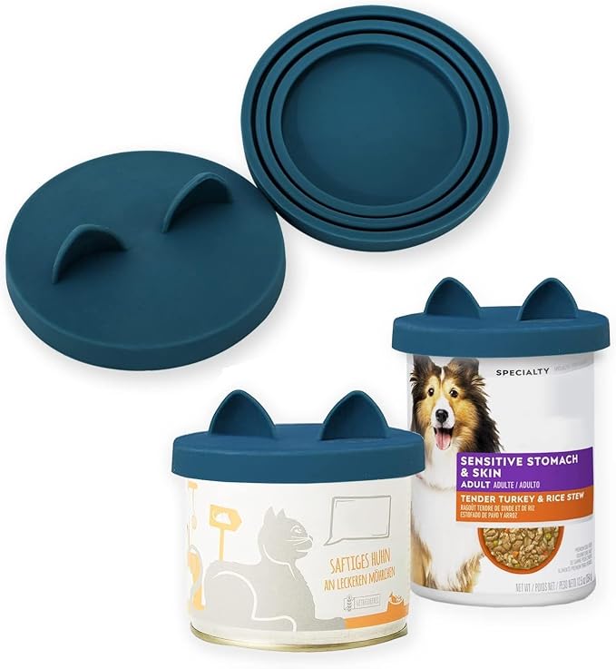 OHMO 3-in-1 Dog Food Can Lids, Cat Food Can Covers, 2pcs, Dark Blue