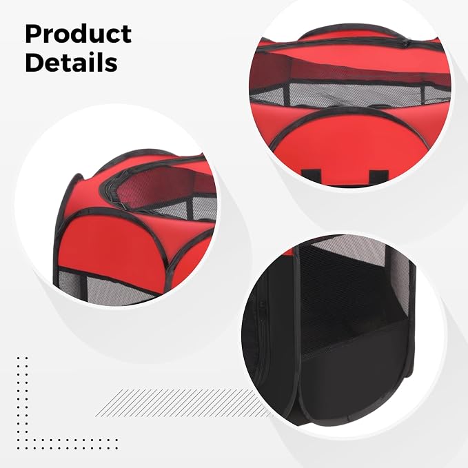 Octagonal Pet Playpen, 28.7 x 28.7 x 16.9 in Red Portable Pet Tent, Foldable Design for Indoor and Outdoor Use, Breathable Mesh with Zippered Door, Sturdy Oxford Fabric for Small Animals