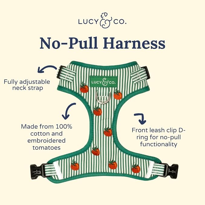 Lucy & Co. Tomato, Tomahto Embroidered No-Pull Dog Harness, Adjustable Front Clip Harness with Garden Design, X-Small