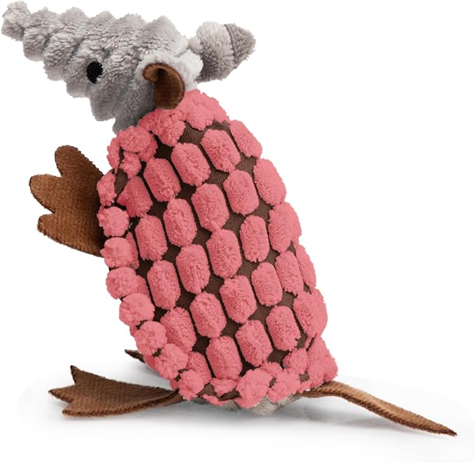 Hollypet Armadillo Squeaky Puppy Dog Toys for Small Medium Dogs, 6" | plush stuffed small dog squeak animal toy with unique grunt squeaker textured fabric for teeth cleaning toys