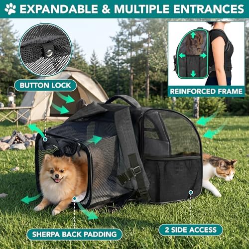 PetAmi Expandable Dog Backpack Carrier, Top Window & Multi-Entry, Up to 18 lbs, Dark Gray