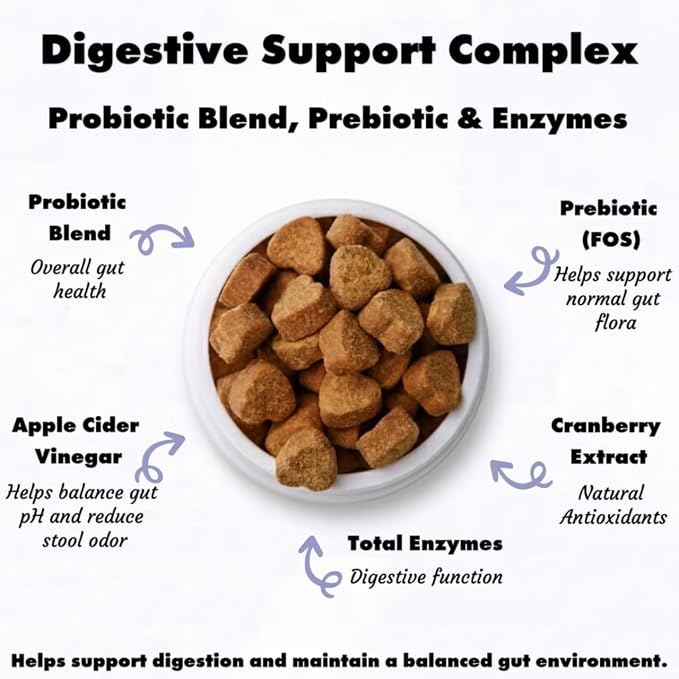 Anal Gland Support Soft Chews for Dogs, Natural Fiber Supplement with Pumpkin, Psyllium Husk, Probiotics & Enzymes, Reduces Scooting, Supports Gut, Digestive & Bowel Health, 120 Ct