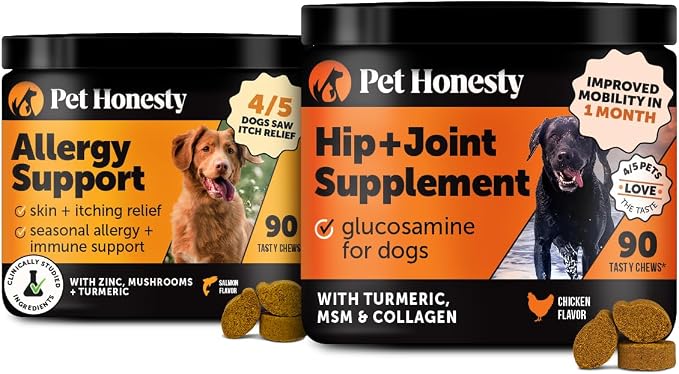 Allergy Support + Hip & Joint Health Soft Chew Virtual Bundle - Skin & Seasonal Pollen Allergies - Itch Relief for Dogs - Joint Support, Chondroitin, MSM, Turmeric, Pet Joint Pain Relief Vitamin