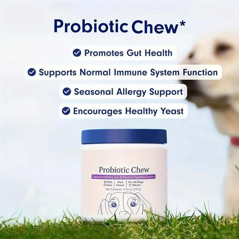 Dog Probiotics - Pet Digestive and Immune Supplement - Suitable for All Dog Breeds - Salmon Favor - 4.32 Ounces - 30 Tablets