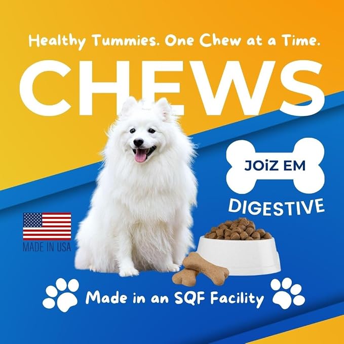Digestive Dog Chews: for Gut Flora, Diarrhea, Bowel Support and Gut Health, Digestive Health. Dog Supplement in Soft Chews, Probiotics, Digestive enzymes. Made in the USA.