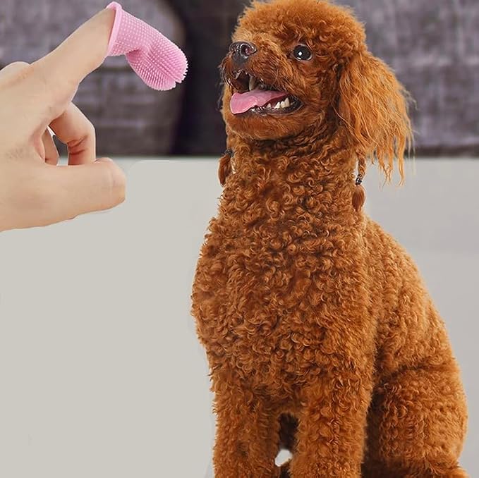 Pet Finger Toothbrush 360º Finger Toothbrush Puppy Toothbrush Cat Toothbrush for Pet Teeth Cleaning&Dog Dental Care (Pink, 2 Pack)