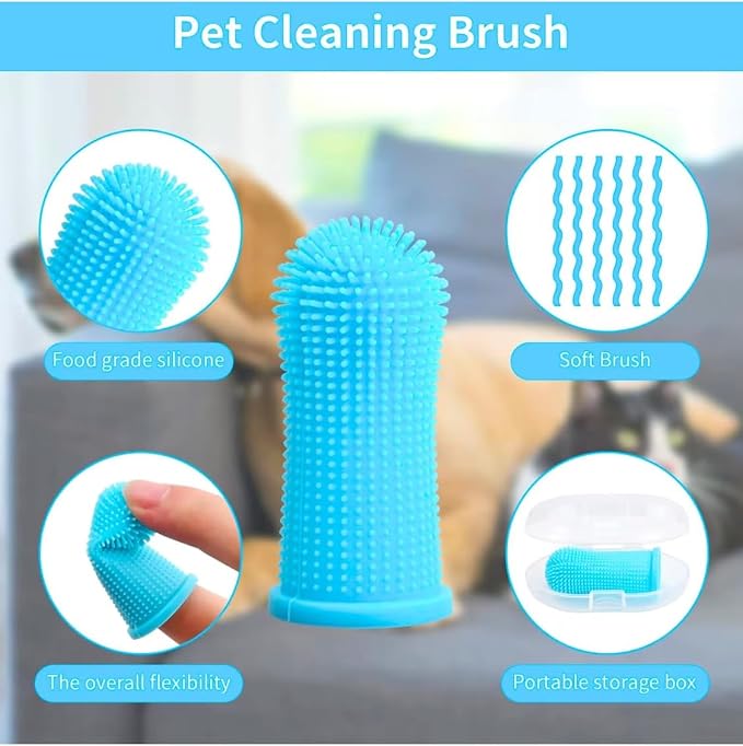 Gomoly Pet Toothbrush, 360 ° Dog Tooth Cleaning Set, Cat Finger Cover Toot-hbrush for Cleaning Tongue Coating and Tooth Care, Pet Silicone Finger Cover Toothbrush Set of 2 with Case (Pink, Large)
