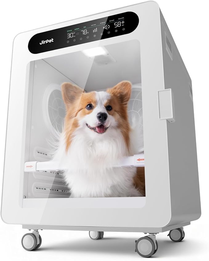 JirPet Pet Dryer Box, 170L Professional Dryer Cabin with Multi-Layer Safety | 3 DC Motors with 1295 CFM Airflow, Pet-friendly 56dB Low Noise, Auto Temp & Humidity Control, Efficient Drying for Medium Dog