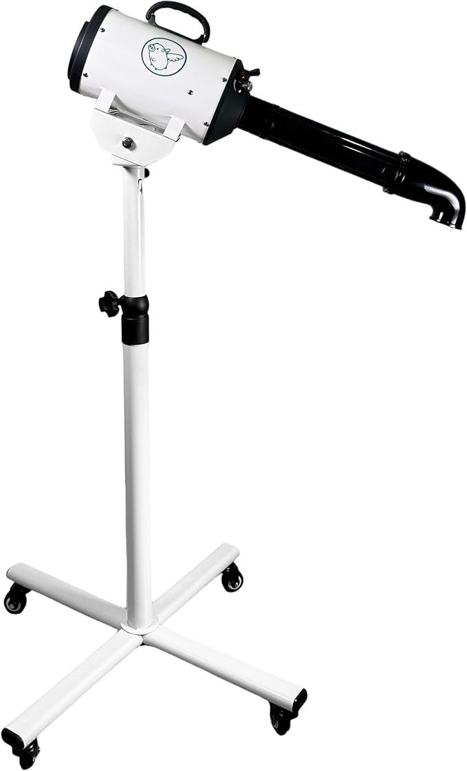 Flying Pig High Velocity Dog Pet Stand Grooming Dryer w/Variable Air Speed & Heat (White w/Teal Logo)