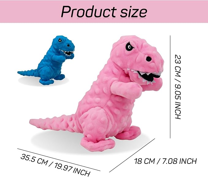 Andiker Dog Squeaky Toys, 8.66 in Plush Dogs Toy Soft Dogs Chew Toys in Dinosaur Shape for Chewing Biting Stuffed Dog Toys with a 3.93 in Squeaker and Crinkle Paper for All Puppy (Pink)