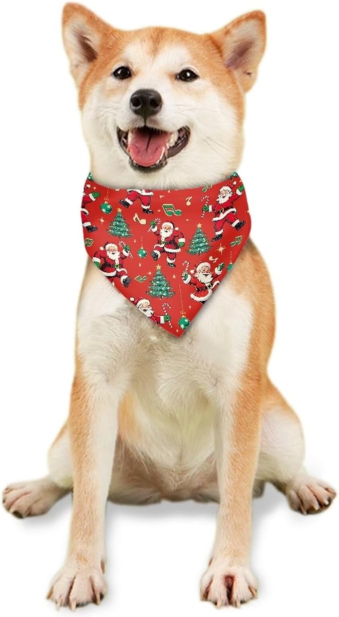 Jeiento Ugly Christmas Santa Claus Dog Bandanas Washable Red Puppy Bibs Scarf Adjustable Kerchief, Polyester, Red