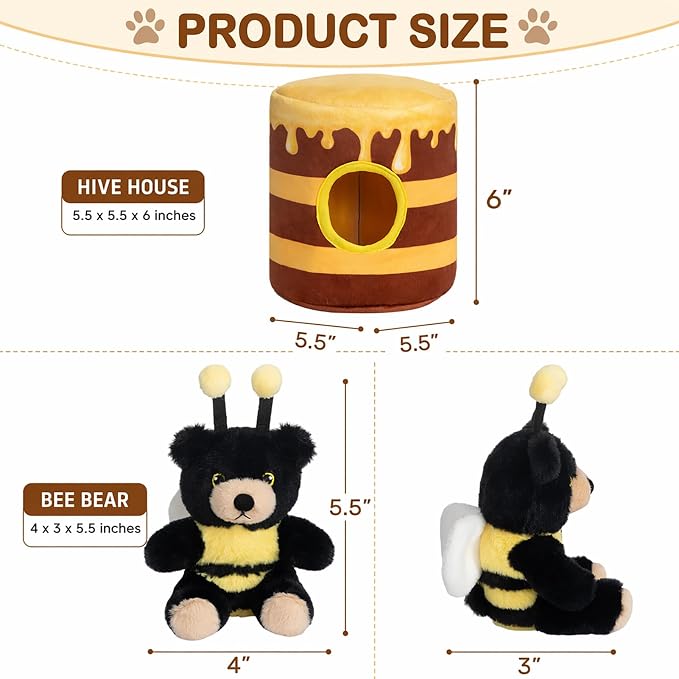 Hollypet Squeaky Hide and Seek Dog Toys for Small and Medium, Honey Pot | Interactive Plush Stuffed Dog Squeak Toys for Small Medium Sized Dogs and Non-Aggressive Chewers, Puppy Teeth Clean Chew Toys